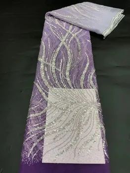 (5yards/pc) de Înaltă calitate tul alb dantela tub de margele si paiete brodate din Africa franceză net dantela tesatura pentru rochie FZZ139