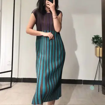 2021 vara nou stil de moda slim temperament de mari dimensiuni mid-lungime fusta de culoare de contrast dungi subțiri rochie plisata pentru femei