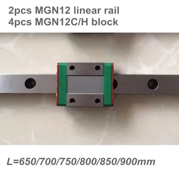 2 buc 12mm ghidaj Liniar MGN12 650 700 750 800 850 900 mm liniare feroviar + 4buc MGN12H sau MGN12C bloc imprimantă 3d CNC