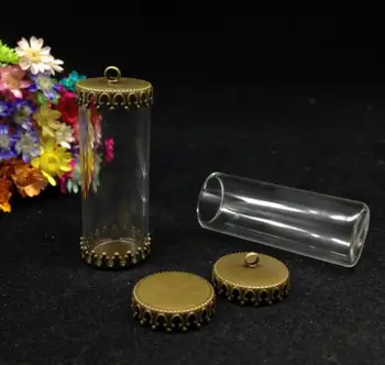 500pcs 40*15 mm de o parte tub deschis borcane glob de sticlă constatările set argint/bronz placat cu 15mm coroana de bază, flacon de sticlă acoperi colier