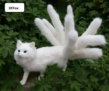 Mare viața reală alb fox model de plastic&blănuri de simulare nouă-cozi de vulpe papusa cadou despre 35x23cm xf1814