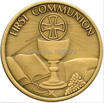 De înaltă calitate și preț scăzut Prima Comuniune Bronz Engravable Medalion monede ieftine personalizate bronz antic medalii monede