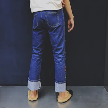 VERSMA mai Recente Design Skinny Negru Broderie Flori Blugi Pantaloni Barbati Hip Hop Mens Denim Vintage Flare Jeans Pantaloni Brand de Haine