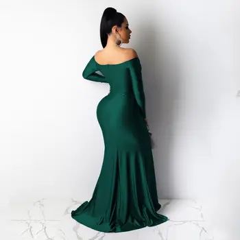 Elegant verde de noapte petrecere de seara rochie formale Femei sexy v-neck maneca lunga talie mare slim split podea-lungime rochie de folie