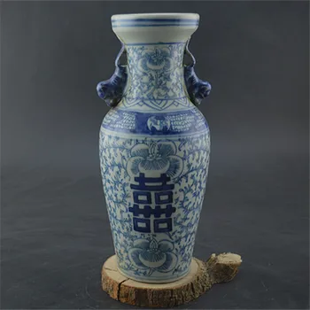 #2 Antic QingDynasty vaza de portelan,albastru&alb, sticla,Fericirea Dublu rezervor,Decor,colectia & podoabă,transport Gratuit