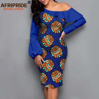 Africa de Imprimare Rochii pentru Femei Lantern Maneca Diagonală Guler Talie Mare Moda Elegant Rochie Bodycon Ankara Tinuta A2125029
