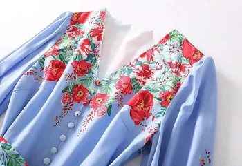 Europene și Americane de îmbrăcăminte pentru femei 2021 Nou Stil pentru Primavara cu mâneci Lungi V-neck floral print lace-up de Moda rochie de