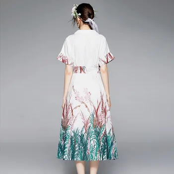 Vara Pistă de Moda Rochie Lunga pentru Femei Scurte Raglan Sleeve V-neck Eșarfe Print Floral Elegant Leagăn Mare Parte Vestidos