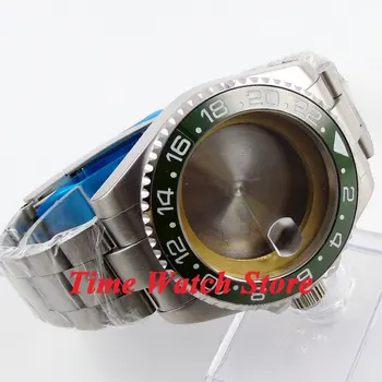 43mm Safir de sticlă verde bezel ceramica caz ceas cu bratara potrivire Miyota 8215 ETA 2836 mișcare 55