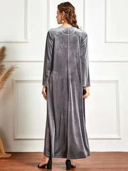 Musulman Rochii de Catifea pentru Femei 2020 Turcia Etnice Broderie Maneca Lunga Plus Dimensiune Maxi arabă Rochie arabă Islamică Îmbrăcăminte