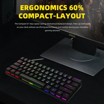 Smart Rață XS61 60% mecanice tastatură rgb comutator led-uri software-ul de tip c doubleshot tastelor macro program albastru maro rosu negru