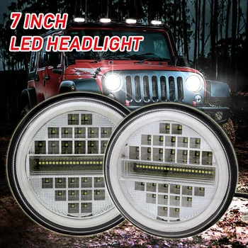 2 buc 7 Inch Rotund 500W cu LED-uri Faruri Halo Angel Eyes pentru Jeep 97-2017 Wrangler JK LJ TJ