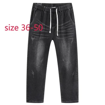 New Sosire De Înaltă Calitate De Moda Toamna Barbati Casual La Modă Talie Elastic Denim Lungime Completă Jeans Plus Size 36-42 44 46 48 50