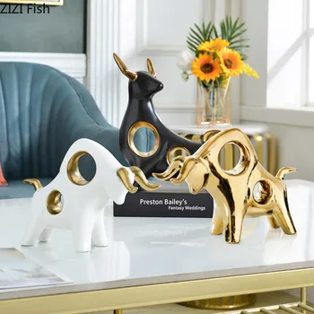 Creative placat cu Aur Gol Vaca Sculptura Meserii Desktop Ornamente Ceramice Animal Vaca Cadou de Ziua Decorațiuni interioare, Mobilier
