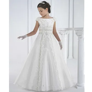 Albe flori girl rochii pentru nunta de dantela prima împărtășanie rochii pentru fete-linie glezna-lungime vestidos de împărtășanie