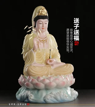 30CM mare - 2022 BUN grad înalt de jad Portelan aurire Guanyin Buddha # Acasă de familie eficace binecuvânteze Talisman Sculptura statuie