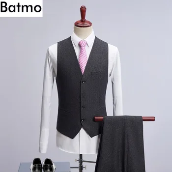 Batmo 2018 new sosire costume gri bărbați, pentru bărbați costume pentru bărbați costume Rochie marimea S-4XL Slim Costume de Nunta Mens 1020