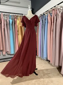2022 Visiniu lungi V-neck maneca scurta șifon Personalizate de moda rochie de domnisoara de onoare mocini croitor